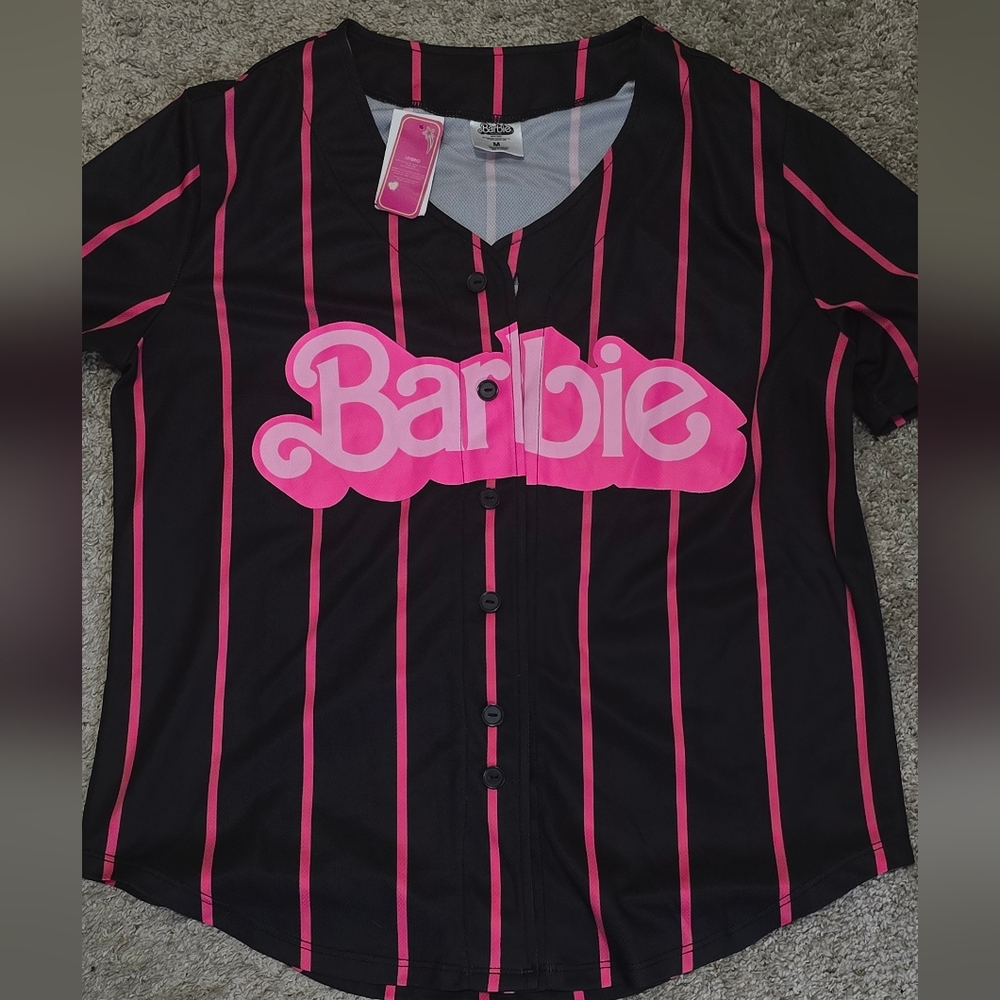 Barbie Black and Pink Striped Jersey Top